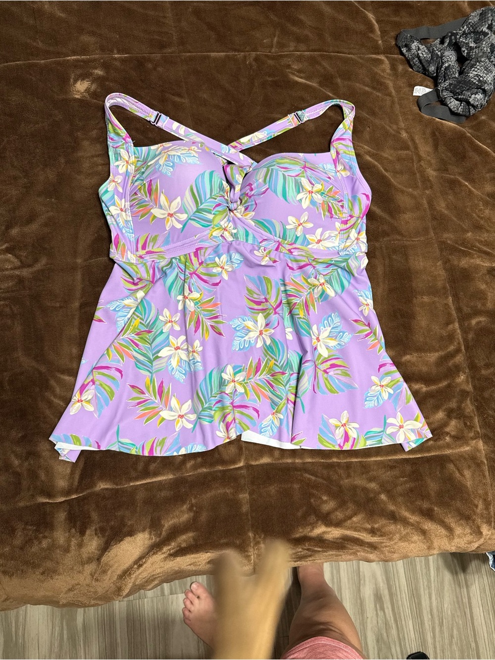 Woman’s size 2x torrid Lavender Tropical Floral Tankini Top - Picture 7 of 14